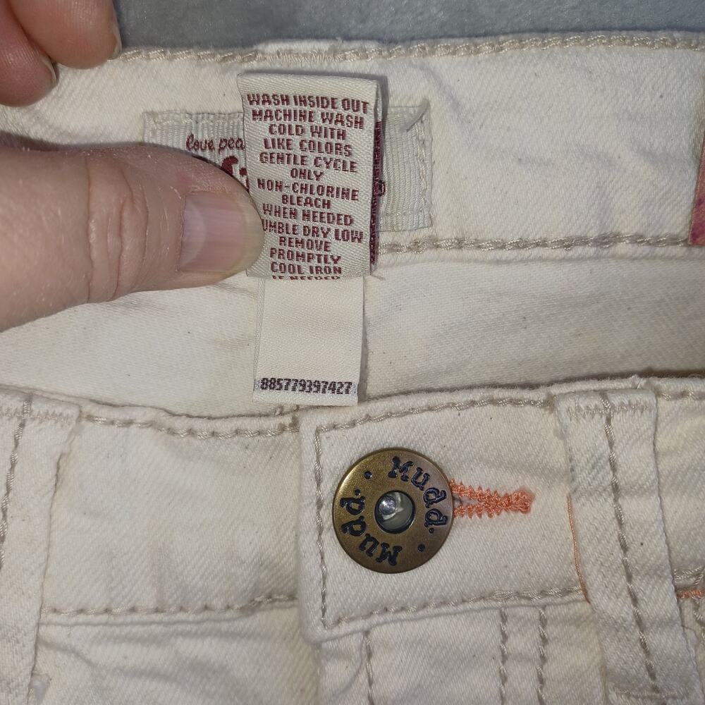 Y2K Mudd Crochet Low Denim Short Size 1 Cream Cutoff Shortie Festival Indie Boho - Picture 12 of 12